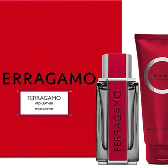 Ferragamo Red Leather  gift set of 3 pcs for men by Salvatore Ferragamo